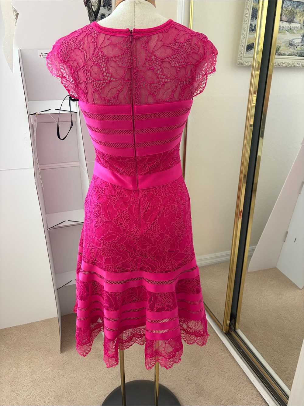 Tadashi Shoji Fuchsia Lace Fit-and-Flare Midi Dress - Picture 2 of 4